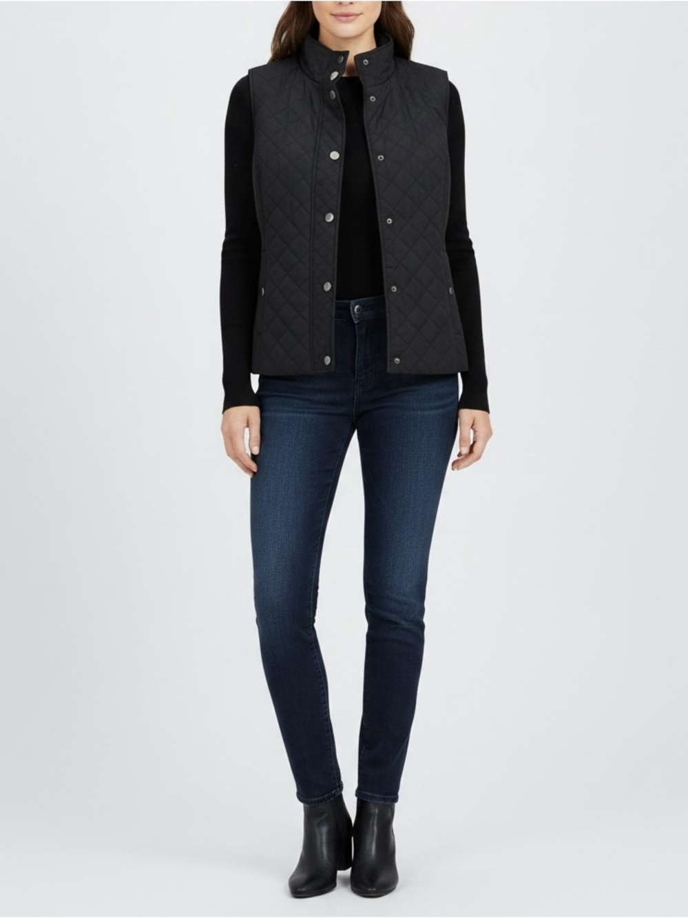 Nine West Black Quilted Snap-Front Vest